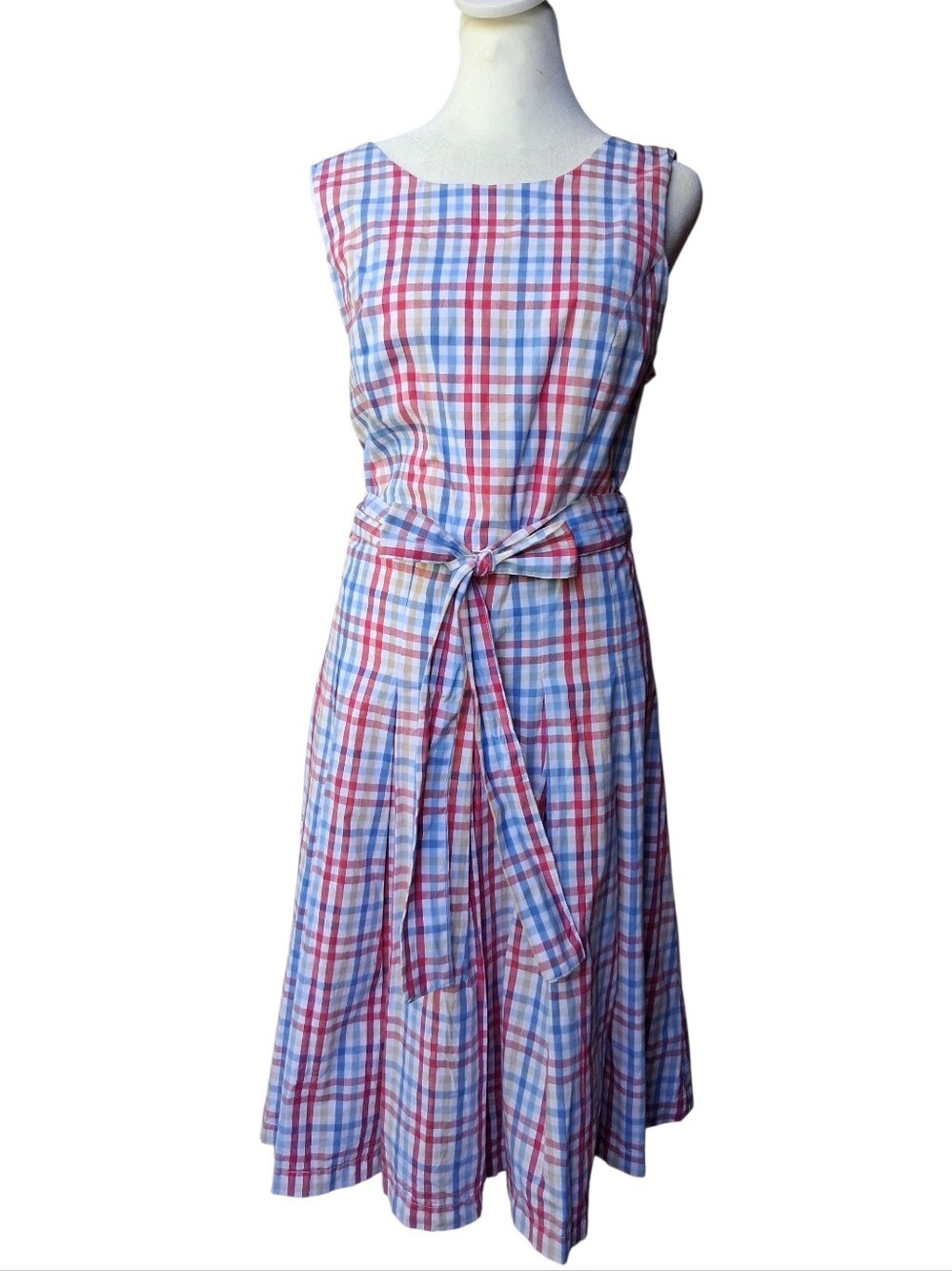 Tommy Hilfiger Gingham Sleveeless Cotton Fit & Flare Dress Red Blue 10